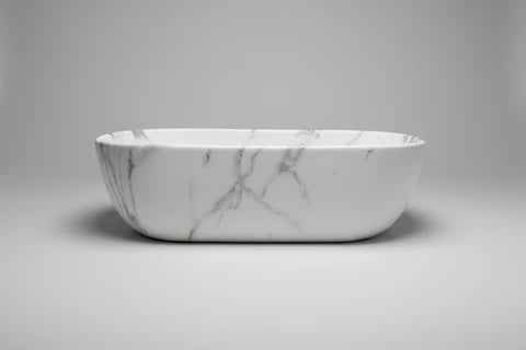 455*320*135mm Matte White with Carrara Design Above Counter Basin