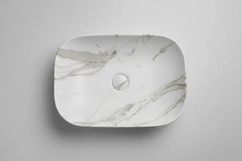 455*320*135mm Matte White with Carrara Design Above Counter Basin