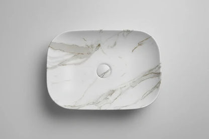 455*320*135mm Matte White with Carrara Design Above Counter Basin