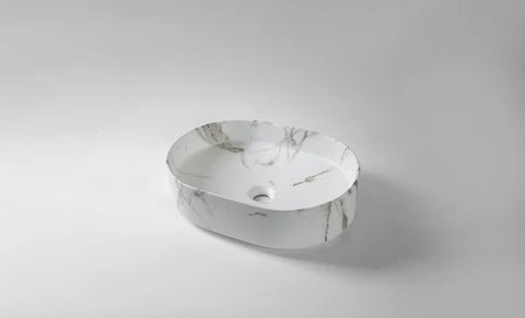 520*370*135mm Matte White with Carrara Design Above Counter Basin