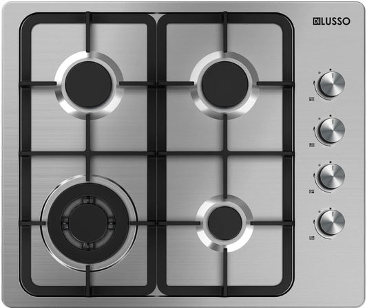 600mm SS Gas Cooktop - 4 Sabaf Burners incl. Wok burner, FFD, Cast Iron Trivets