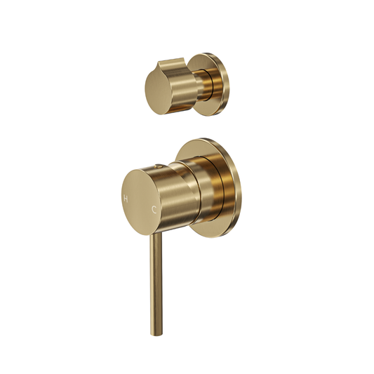 Gigi S3 2-Plate Wall Mixer with Divertor Trim Kit - Brushed Brass