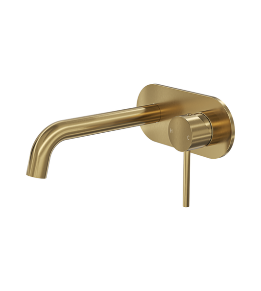 Gigi S3 1-Plate Wall Basin or Bath Mixer - Brushed Brass