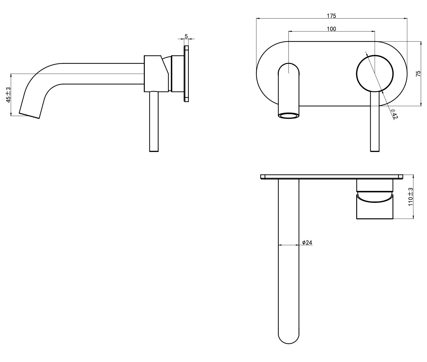 Gigi S3 1-Plate Wall Basin or Bath Mixer Trim Kit - Aged Bronze