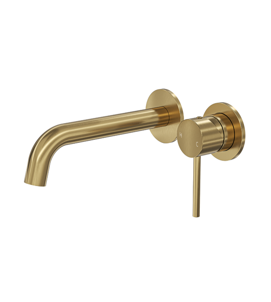 Gigi S3 2-Plate Wall Basin or Bath Mixer - Brushed Brass