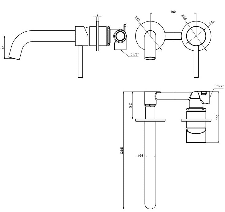 Gigi S3 2-Plate Wall Basin or Bath Mixer - Chrome