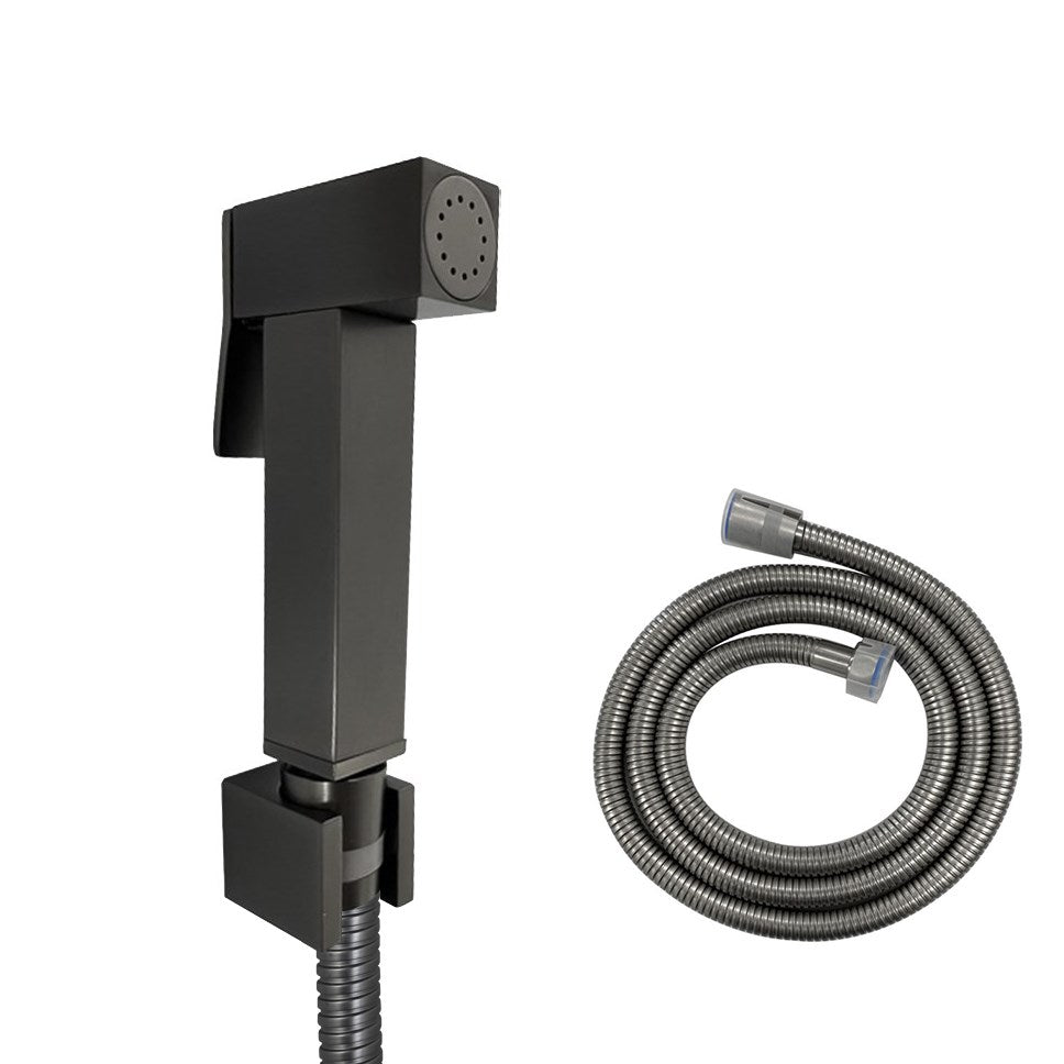 Square Gun Metal Grey Brass Toilet Bidet Spray Kit with Stainless Steel Hose