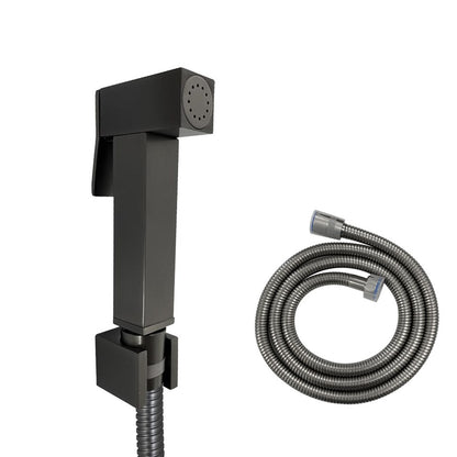 Square Gun Metal Grey Brass Toilet Bidet Spray Kit with Stainless Steel Hose