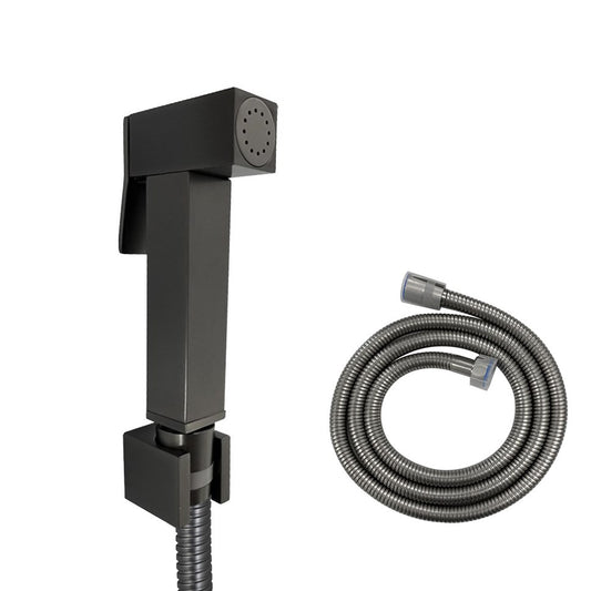 Square Gun Metal Grey Brass Toilet Bidet Spray Kit with Stainless Steel Hose