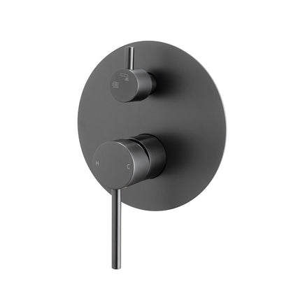 LUCID PIN Series Round Gun Metal Grey Wall Mixer with Diverter(color up)