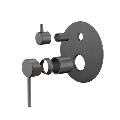 LUCID PIN Series Round Gun Metal Grey Wall Mixer with Diverter(color up)