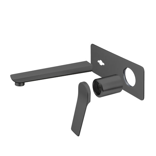 RUSHY Series Square Brushed Gun Metal Grey Wall Mixer with Spout(color up)(extension part)