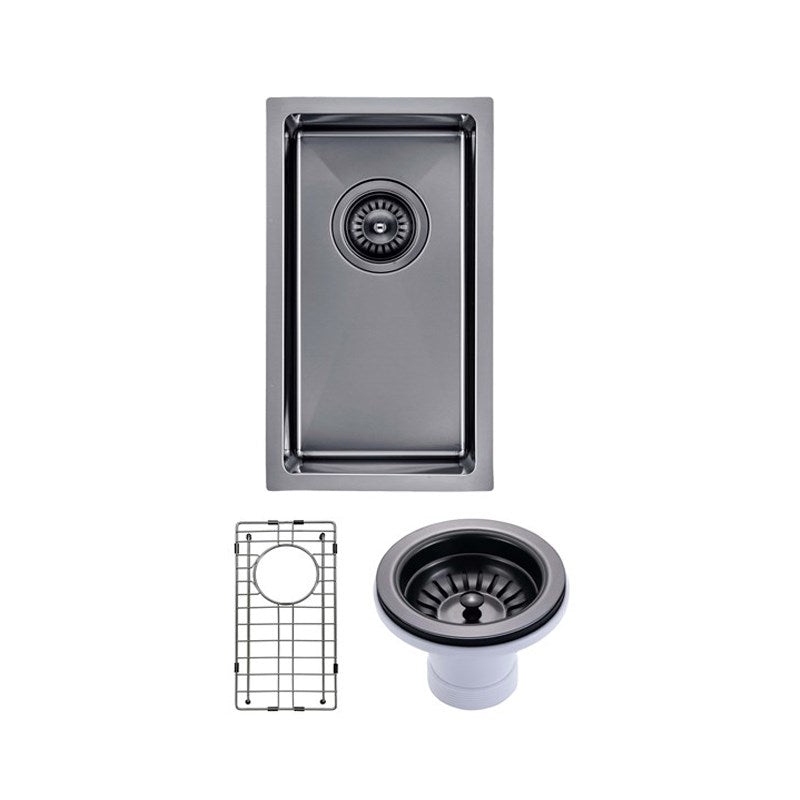 (C-250 Black)Round Corner Stainless Steel Gun Metal Grey PVD Coating Single Bowl Kitchen Sink(with Bottom Grid) 250*450*215mm