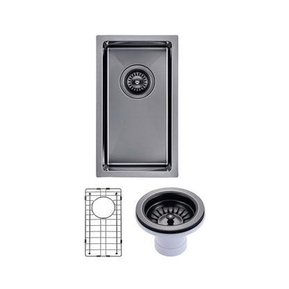 (C-250 Black)Round Corner Stainless Steel Gun Metal Grey PVD Coating Single Bowl Kitchen Sink(with Bottom Grid) 250*450*215mm