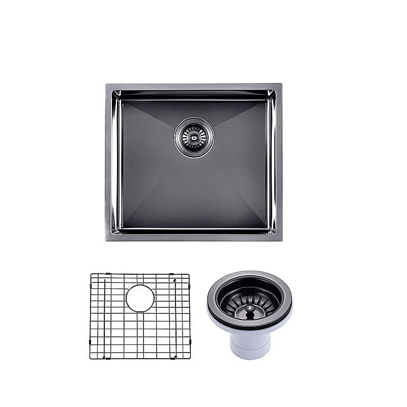 (C-510 black)Round Corner Stainless Steel Gun Metal Grey PVD Coating Single Bowl Kitchen Sink(with Bottom Grid) 510*450*230mm
