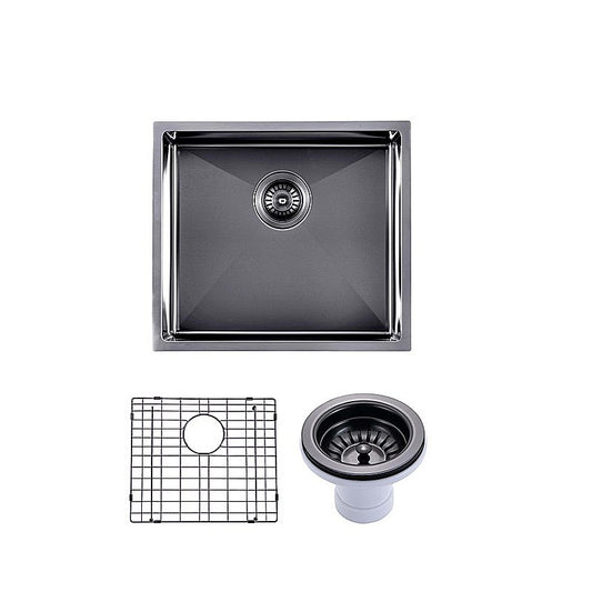 (C-510 black)Round Corner Stainless Steel Gun Metal Grey PVD Coating Single Bowl Kitchen Sink(with Bottom Grid) 510*450*230mm