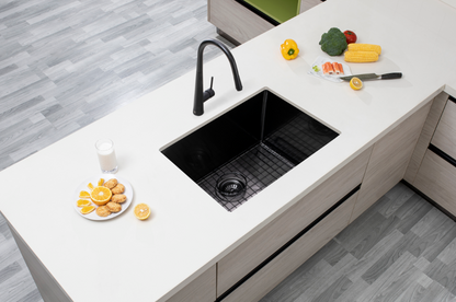(C-600D Black)Round Corner Stainless Steel Gun Metal Grey PVD Coating Single Bowl Kitchen Sink(with Bottom Grid) 600*450*300mm