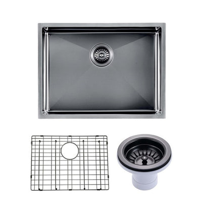 (C-600D Black)Round Corner Stainless Steel Gun Metal Grey PVD Coating Single Bowl Kitchen Sink(with Bottom Grid) 600*450*300mm