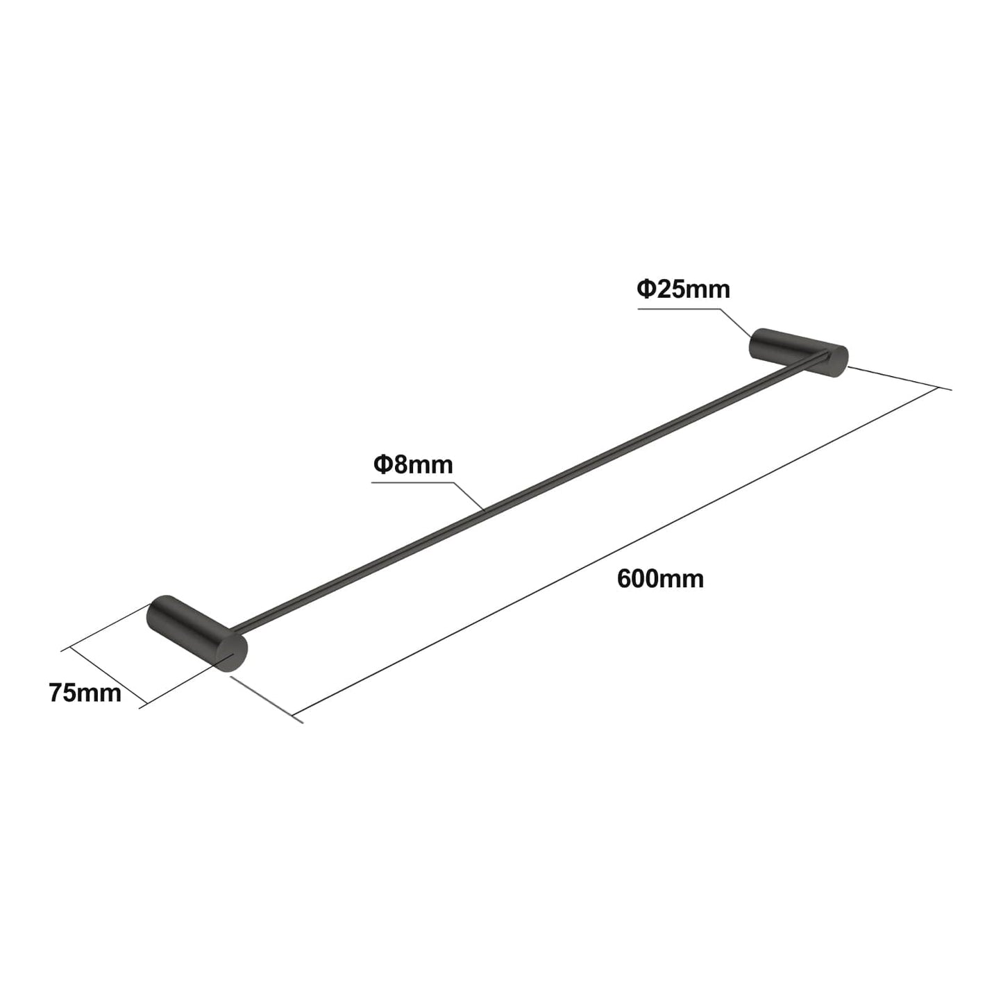 600mm Gunmetal Pin Single Towel Rail | GM6201.TR