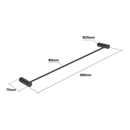 600mm Gunmetal Pin Single Towel Rail | GM6201.TR
