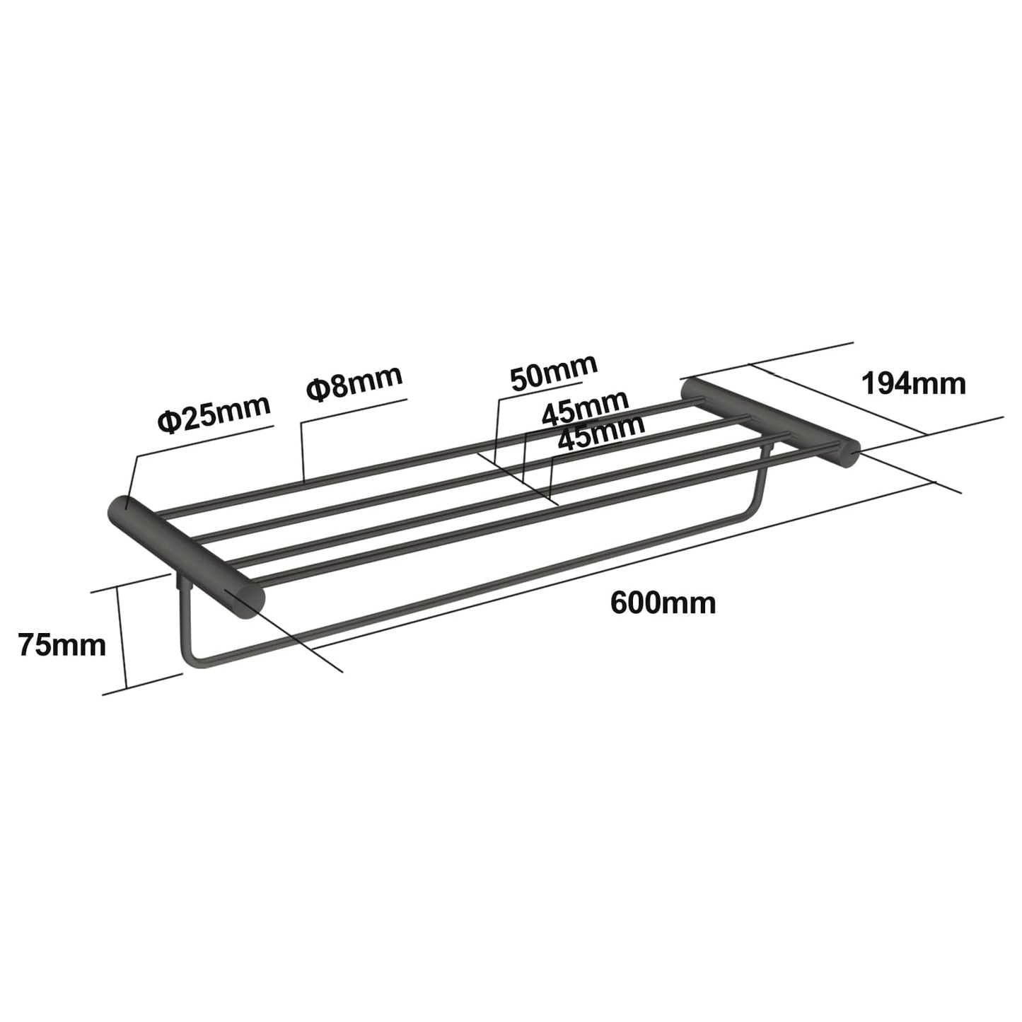 600mm Gunmetal 4 Bar Towel Rack | GM6202.TR