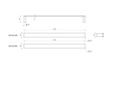 The Gabe 800mm Single Towel Rail  - Matte Black