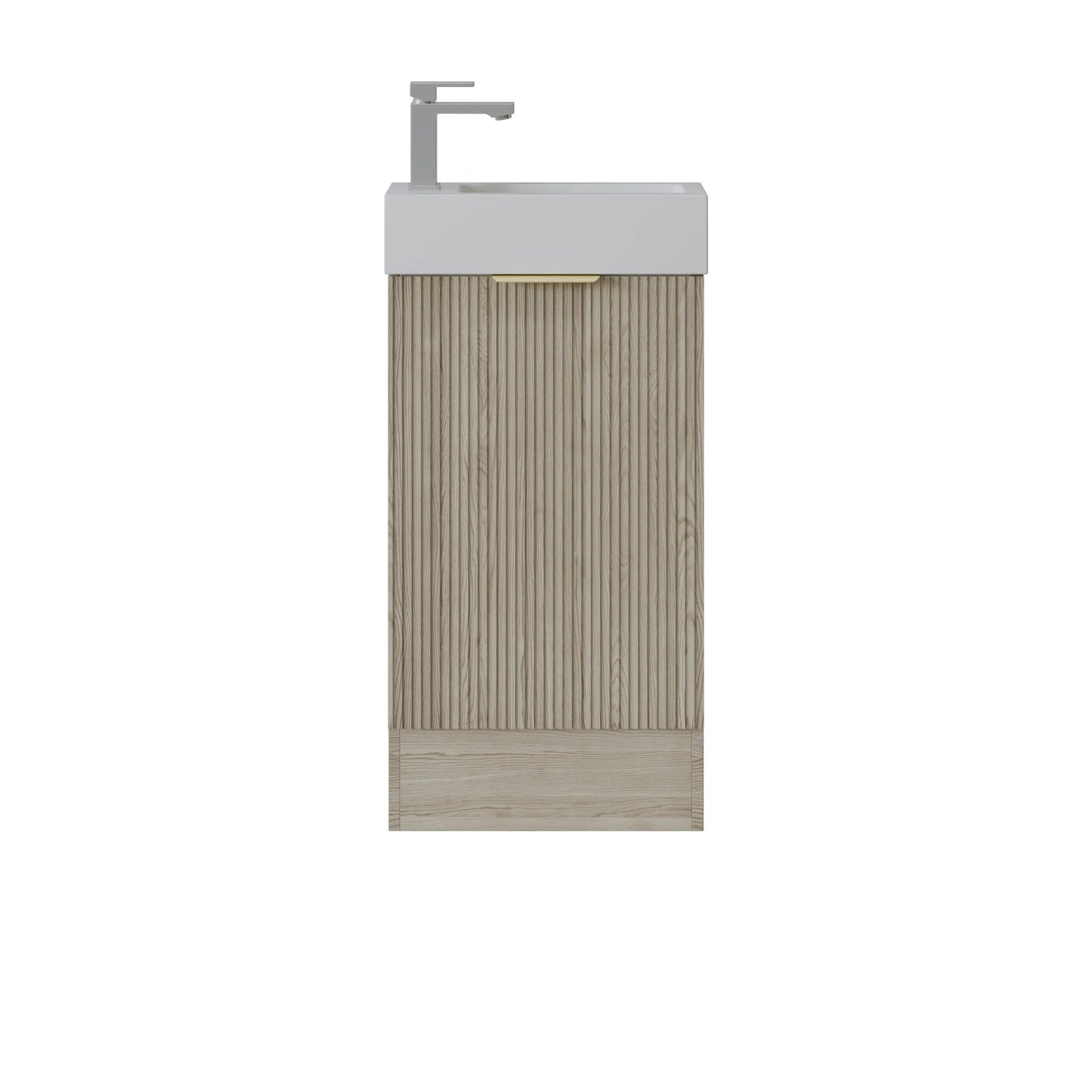 450mm Fluted Mini Floor Vanity PVC Left Side Hinge - Cabinet Only - Coastal Oak