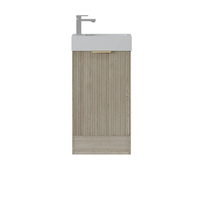 450mm Fluted Mini Floor Vanity PVC Left Side Hinge - Cabinet Only - Coastal Oak