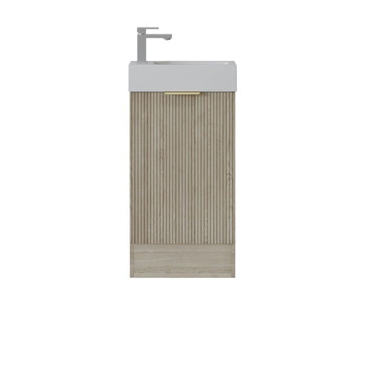 450mm Fluted Mini Floor Vanity PVC Left Side Hinge - Cabinet Only - Coastal Oak