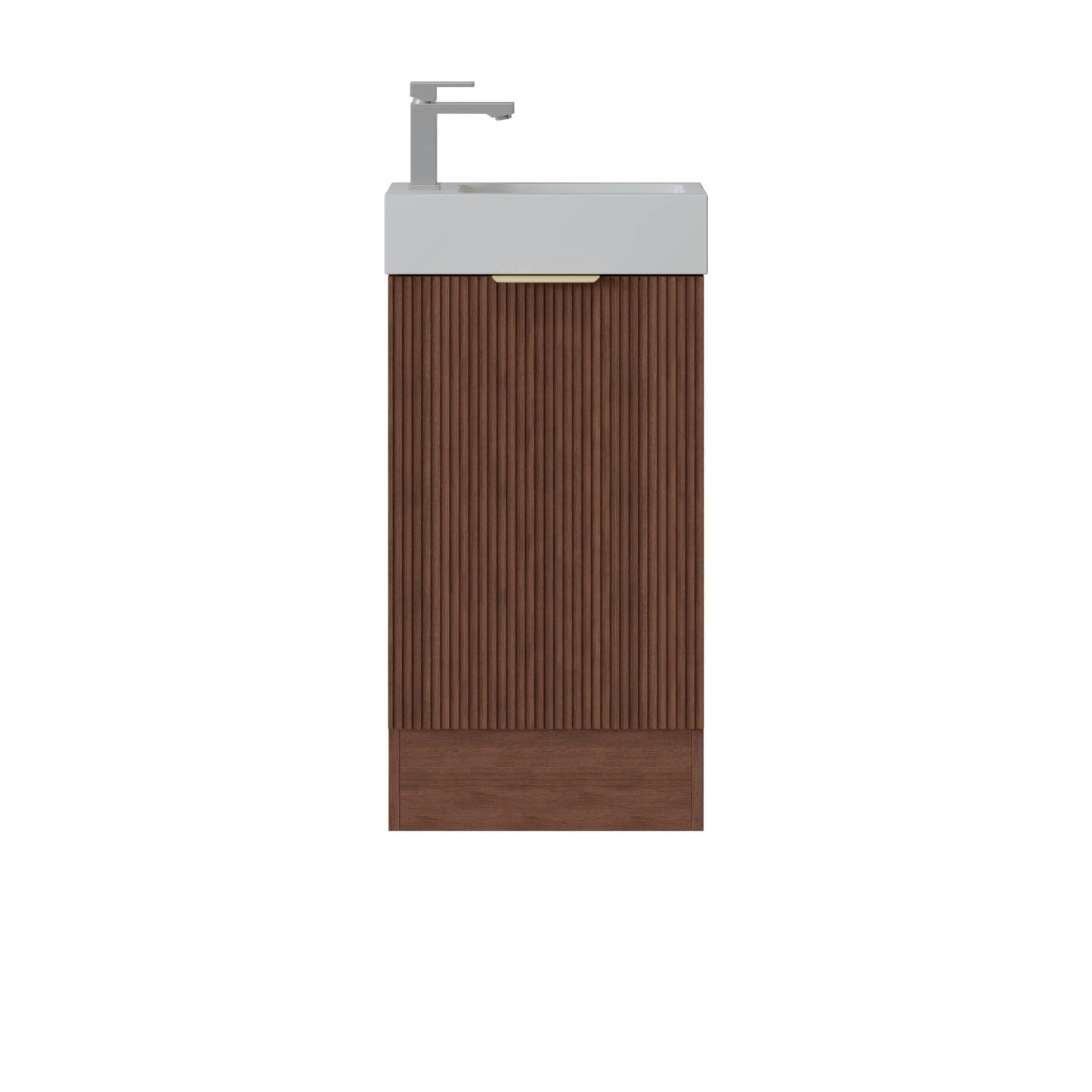 450mm Fluted Mini Floor Vanity PVC Left Side Hinge - Cabinet Only - Prime Oak