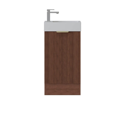 450mm Fluted Mini Floor Vanity PVC Left Side Hinge - Cabinet Only - Prime Oak