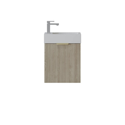 450mm Fluted Mini Wall Hung Vanity PVC Left Side Hinge - Cabinet Only - Coastal Oak