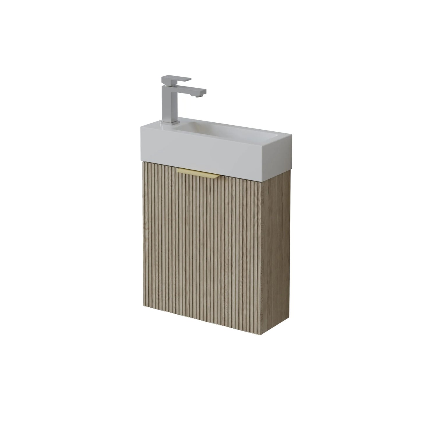 450mm Fluted Mini Wall Hung Vanity PVC Left Side Hinge - Cabinet Only - Coastal Oak