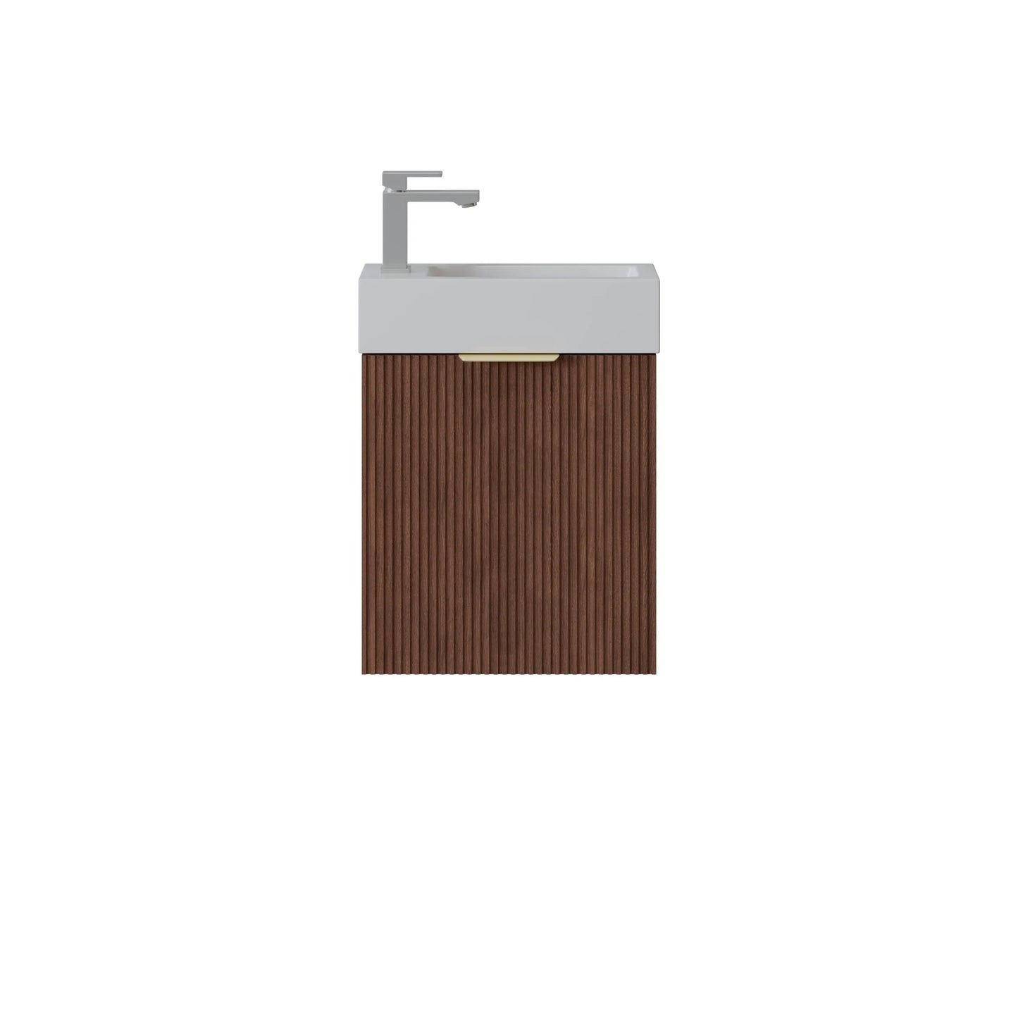 450mm Fluted Mini Wall Hung Vanity PVC Left Side Hinge - Cabinet Only - Prime Oak