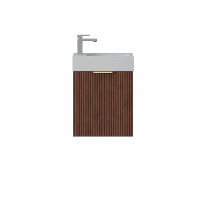 450mm Fluted Mini Wall Hung Vanity PVC Left Side Hinge - Cabinet Only - Prime Oak