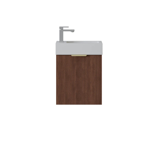 450mm Fluted Mini Wall Hung Vanity PVC Left Side Hinge - Cabinet Only - Prime Oak