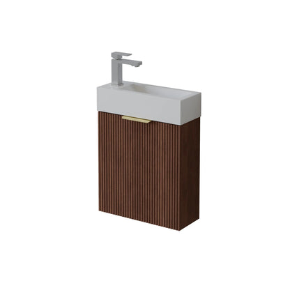450mm Fluted Mini Wall Hung Vanity PVC Left Side Hinge - Cabinet Only - Prime Oak