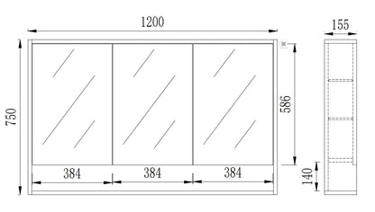 1200mmx750mm PVC Shaving Cabinet With Shelf - Prime Oak