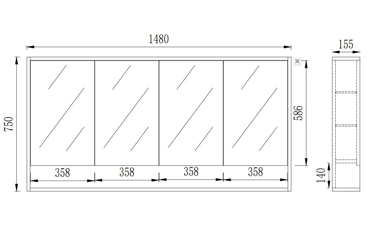 1500mmx750mm PVC Shaving Cabinet With Shelf - Classic Oak