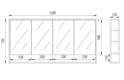 1500mmx750mm PVC Shaving Cabinet With Shelf - Prime Oak