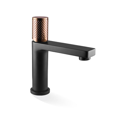 The GABE Standard Basin Mixer - Matte Black with Rose Gold handle
