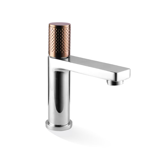 The GABE Standard Basin Mixer - Chrome with Rose Gold Handle