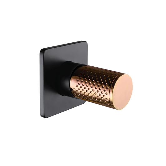 The GABE LEVA Wall Mixer - Matte Black with Rose Gold handle
