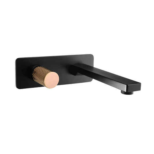 The GABE Leva Wall Outlet Mixer - Matte Black with Rose Gold handle