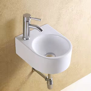 Round Wall Hung Basin with Overflow and Tap Hole Gloss White 350mm x 280mm