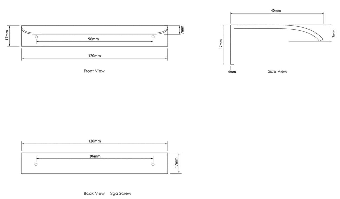 120mm Brushed Nickel Handle for 750, 900, 1200, 1500, 1800 Cabinets