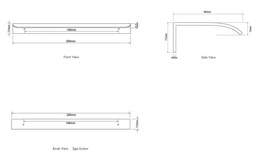 200mm Matte White Handle for 750, 900, 1200, 1500, 1800 Cabinets