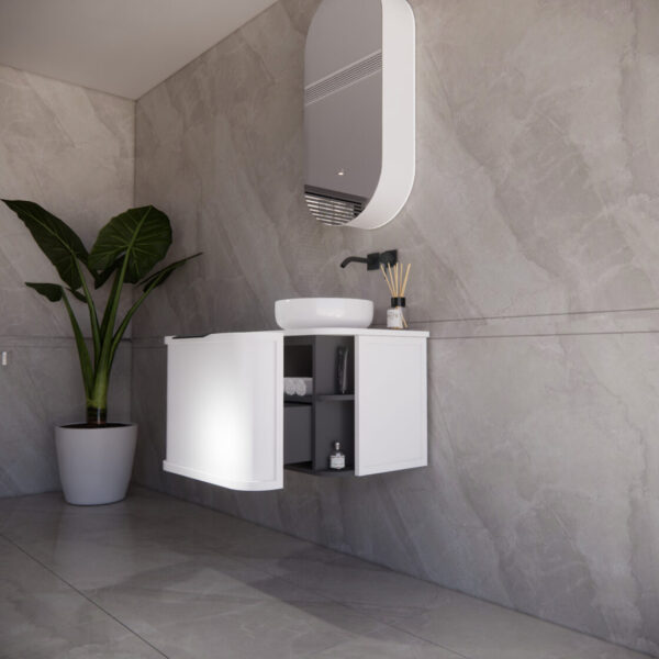 600mm *Matt white plywood              * Big curved edge shaker style                       *1 tier  1 Drawer                      * Wall Hung