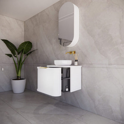 600mm *Matt white plywood              * Big curved edge shaker style                       *1 tier  1 Drawer                      * Wall Hung
