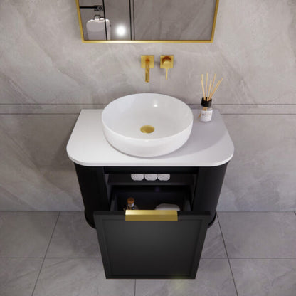 750mm *Matt white plywood              * Big curved edge shaker style                       *1 tier  1 big Drawer   2 side drawers                   * Wall Hung